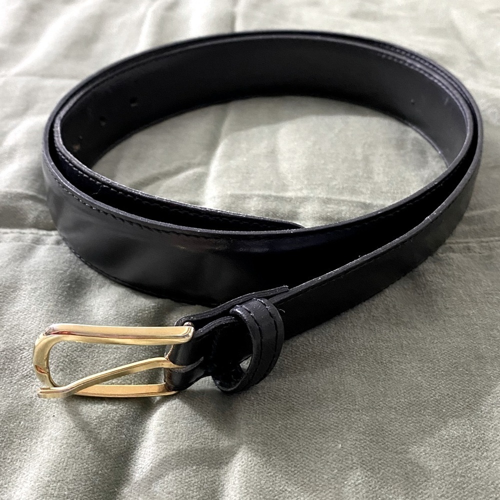 Belt black split cowhide on mellow bonded leather made in USA Sz 36. S-08